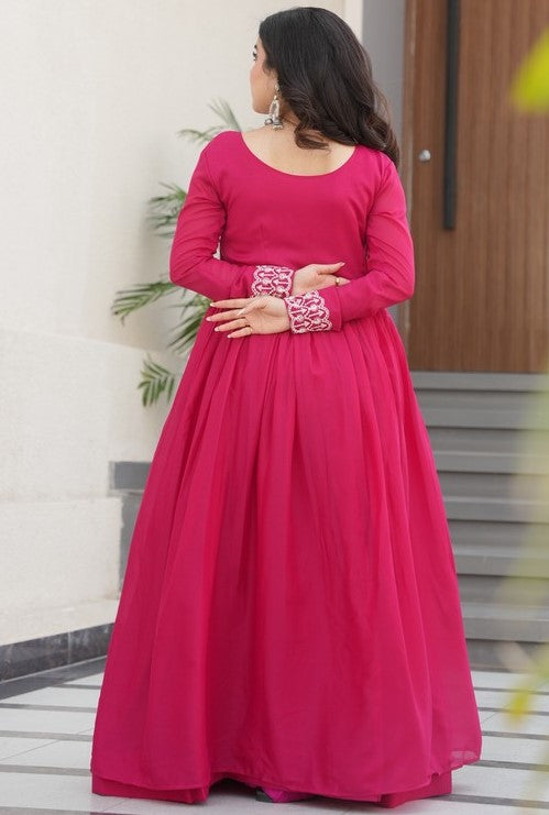 Pretty Pink Color Georgette Fabric Gown