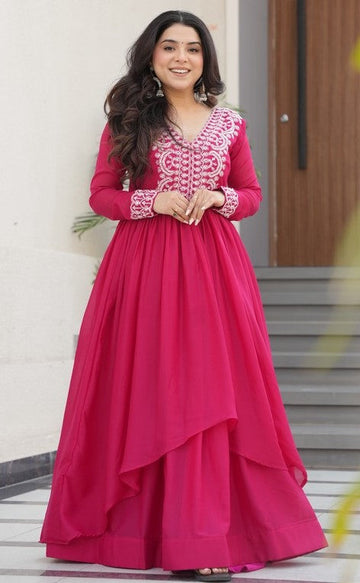 Pretty Pink Color Georgette Fabric Gown