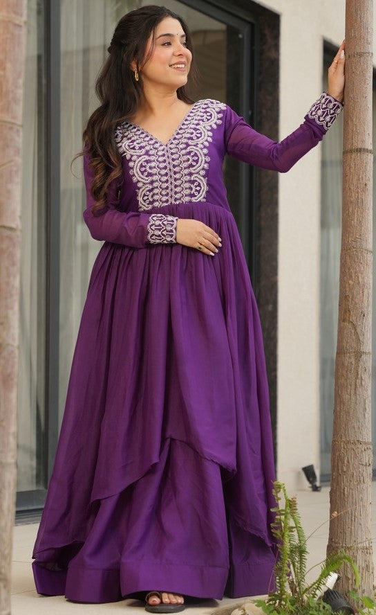 Pretty Purple Color Georgette Fabric Gown