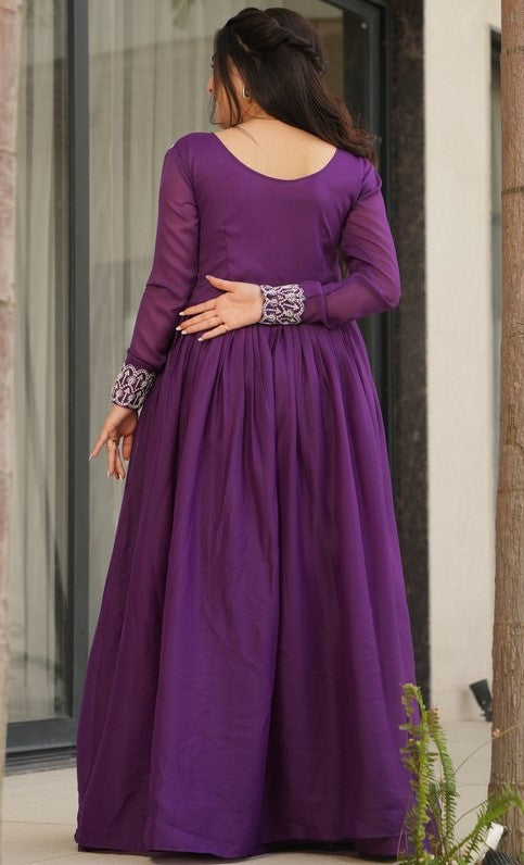 Pretty Purple Color Georgette Fabric Gown