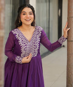 Pretty Purple Color Georgette Fabric Gown