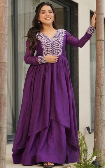 Pretty Purple Color Georgette Fabric Gown