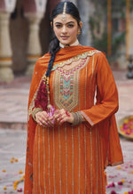 Tasteful Orange Color Chinon Fabric Plazzo Suit