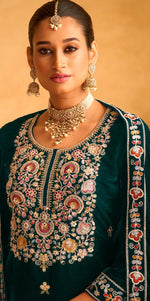 Striking Green Color Velvet Fabric Plazzo Suit