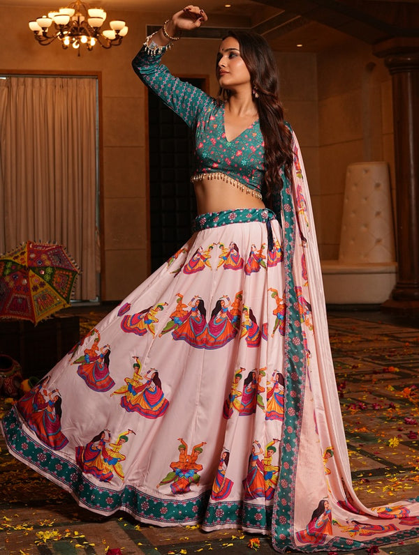 Amazing Pink Color Crepe Fabric Party Wear Lehenga