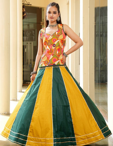 Amazing Mustard Color Cotton Fabric Party Wear Lehenga