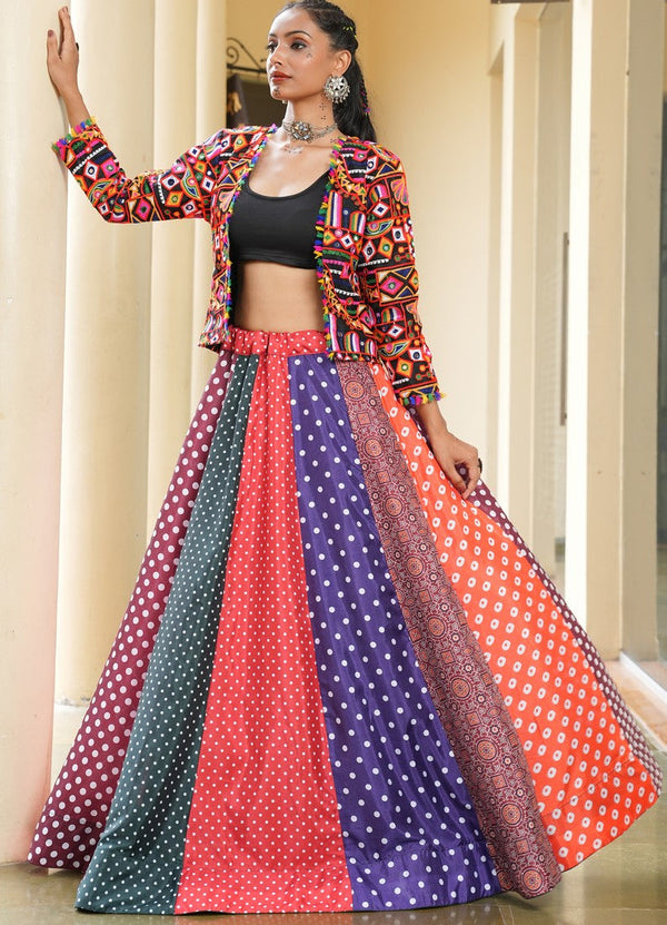 Amazing Multi Color Silk Fabric Party Wear Lehenga