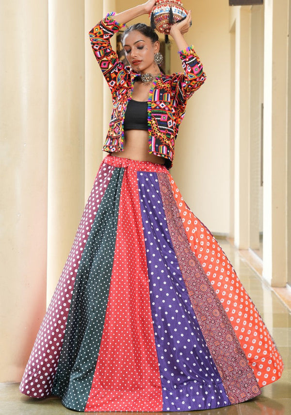 Amazing Multi Color Silk Fabric Party Wear Lehenga
