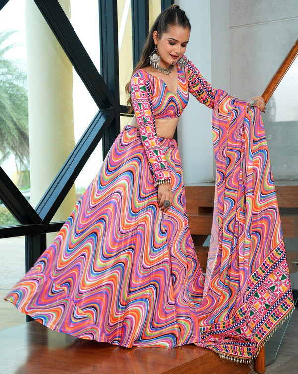 Amazing Multi Color Chinon Fabric Party Wear Lehenga