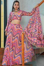 Amazing Multi Color Chinon Fabric Party Wear Lehenga