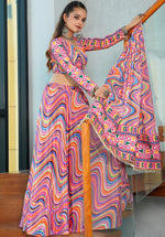 Amazing Multi Color Chinon Fabric Party Wear Lehenga