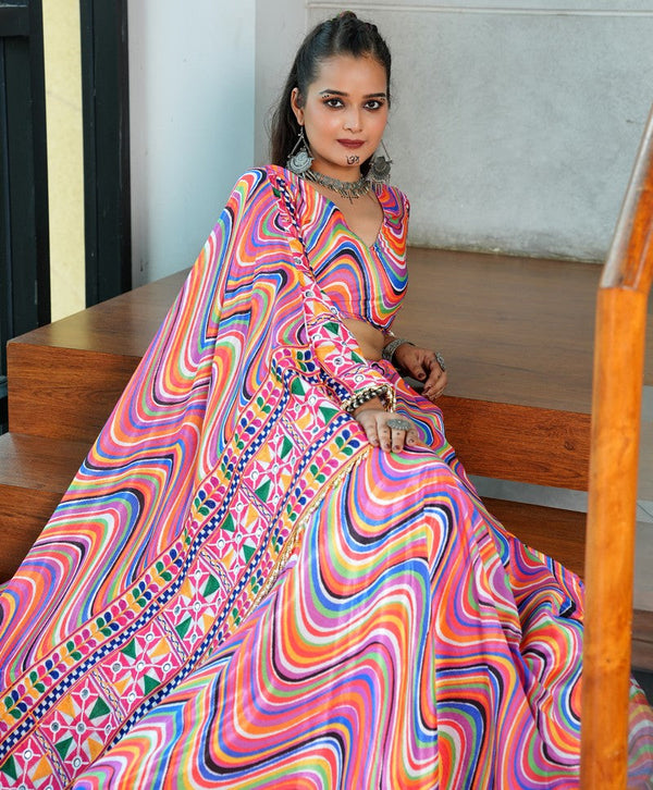 Amazing Multi Color Chinon Fabric Party Wear Lehenga