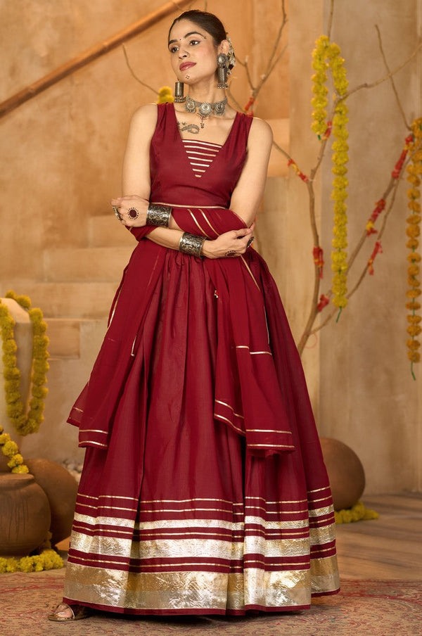Amazing Maroon Color Silk  Fabric Party Wear Lehenga