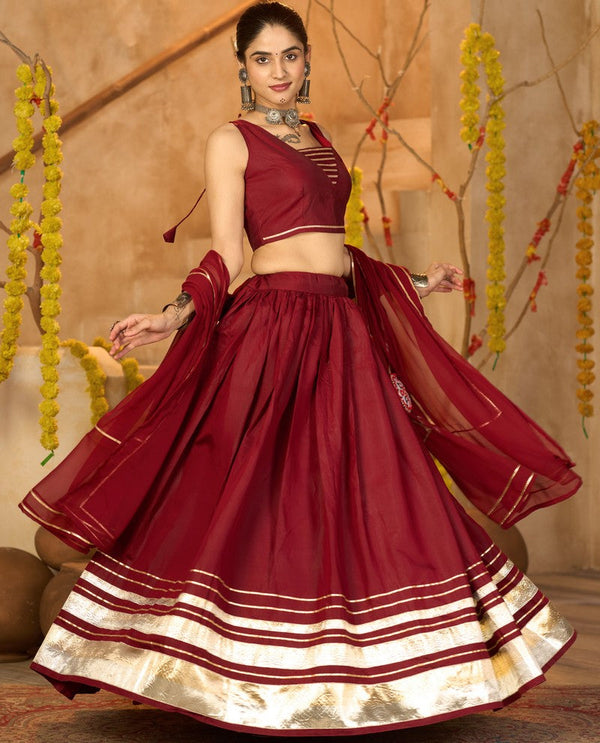 Amazing Maroon Color Silk  Fabric Party Wear Lehenga