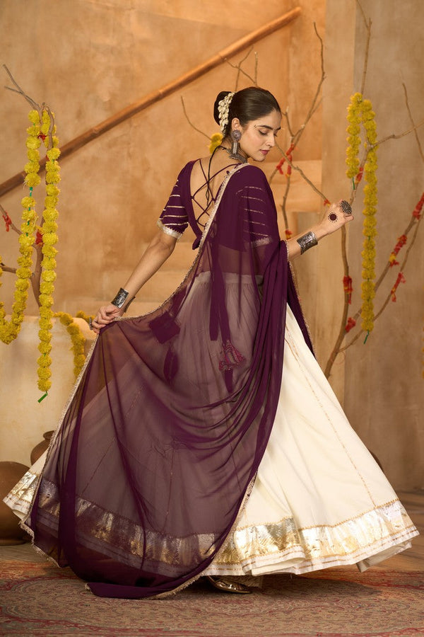Amazing Cream Color Crepe Fabric Party Wear Lehenga