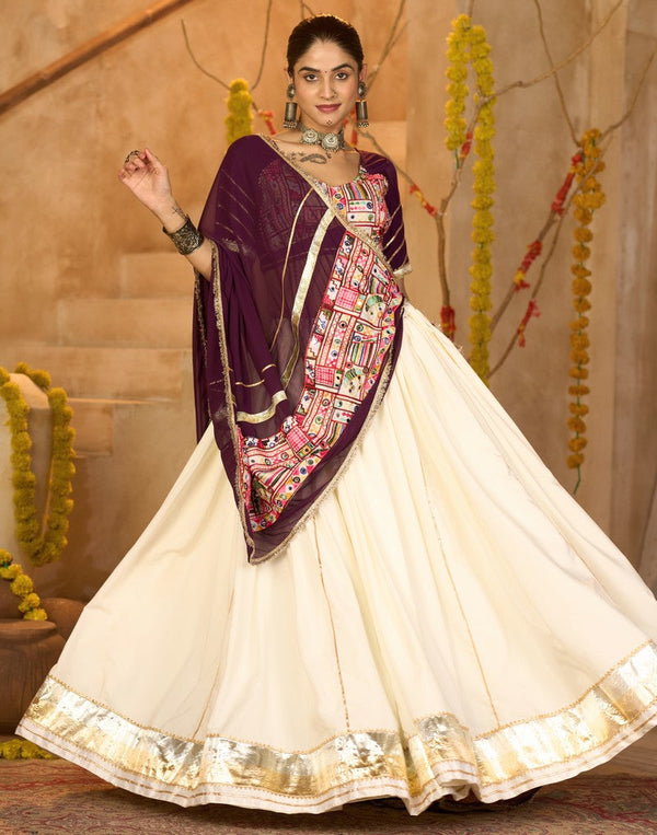 Amazing Cream Color Crepe Fabric Party Wear Lehenga