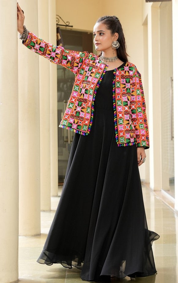 Lovely Black Color Georgette Fabric Gown