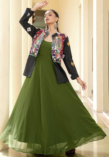 Lovely Green Color Georgette Fabric Gown