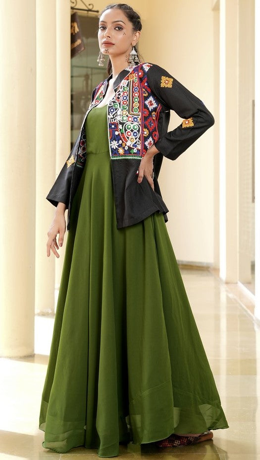 Lovely Green Color Georgette Fabric Gown