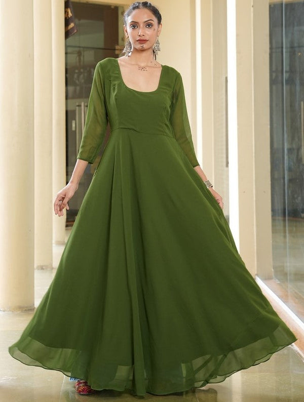 Lovely Green Color Georgette Fabric Gown