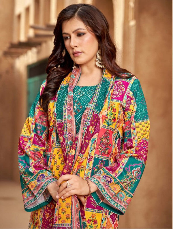 Gorgeous Multi Color Muslin  Fabric Casual Suit