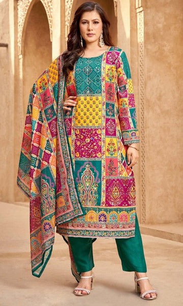 Gorgeous Multi Color Muslin  Fabric Casual Suit