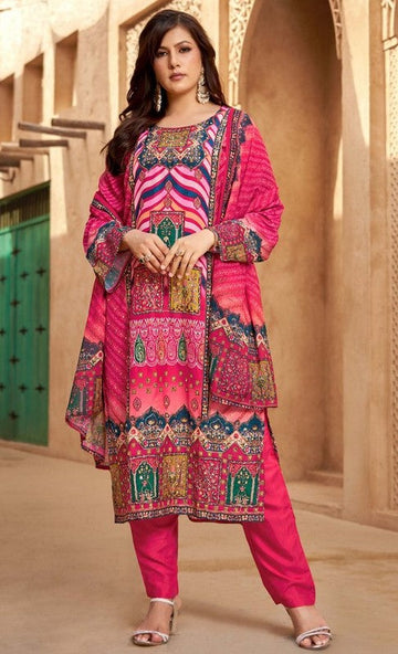 Gorgeous Pink Color Muslin  Fabric Casual Suit