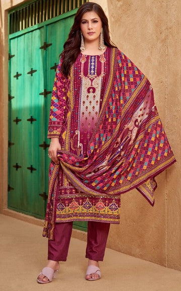 Gorgeous Maroon Color Muslin  Fabric Casual Suit