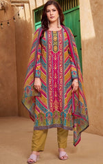 Gorgeous Multi Color Muslin  Fabric Casual Suit