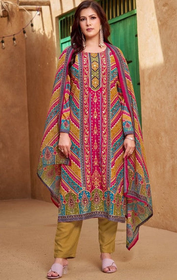 Gorgeous Multi Color Muslin  Fabric Casual Suit