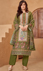 Gorgeous Green Color Muslin  Fabric Casual Suit