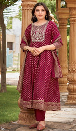 Dazzling Maroon Color Rayon Fabric Designer Suit