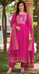 Dazzling Magenta Color Rayon Fabric Designer Suit