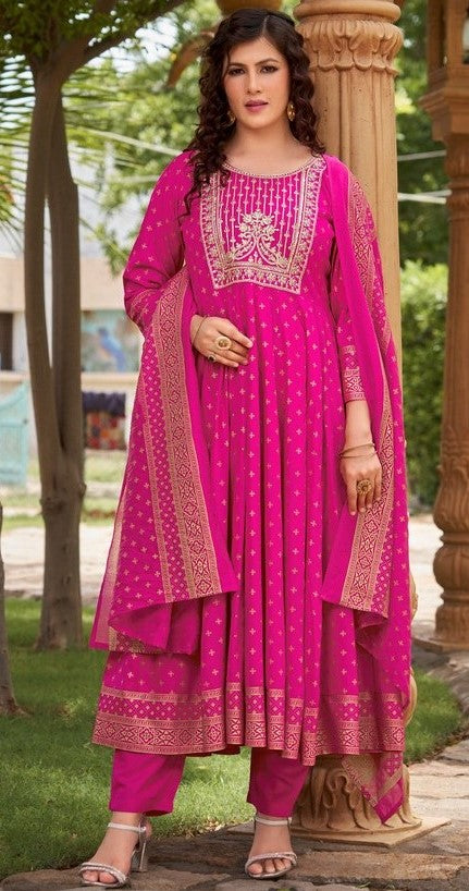 Dazzling Magenta Color Rayon Fabric Designer Suit