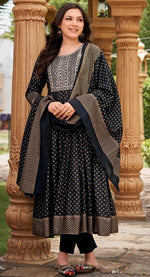 Dazzling Black Color Rayon Fabric Designer Suit