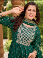 Dazzling Green Color Rayon Fabric Designer Suit