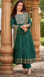 Dazzling Green Color Rayon Fabric Designer Suit