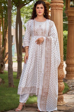 Dazzling White Color Rayon Fabric Designer Suit
