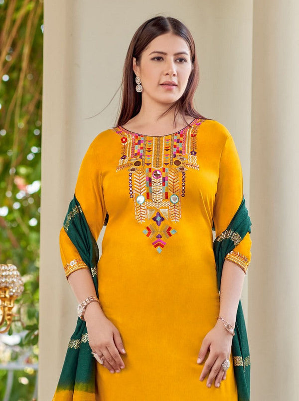 Lovely Yellow Color Rayon Fabric Casual Suit