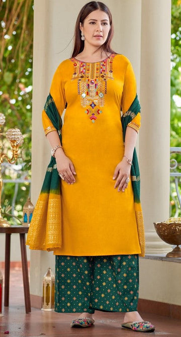 Lovely Yellow Color Rayon Fabric Casual Suit