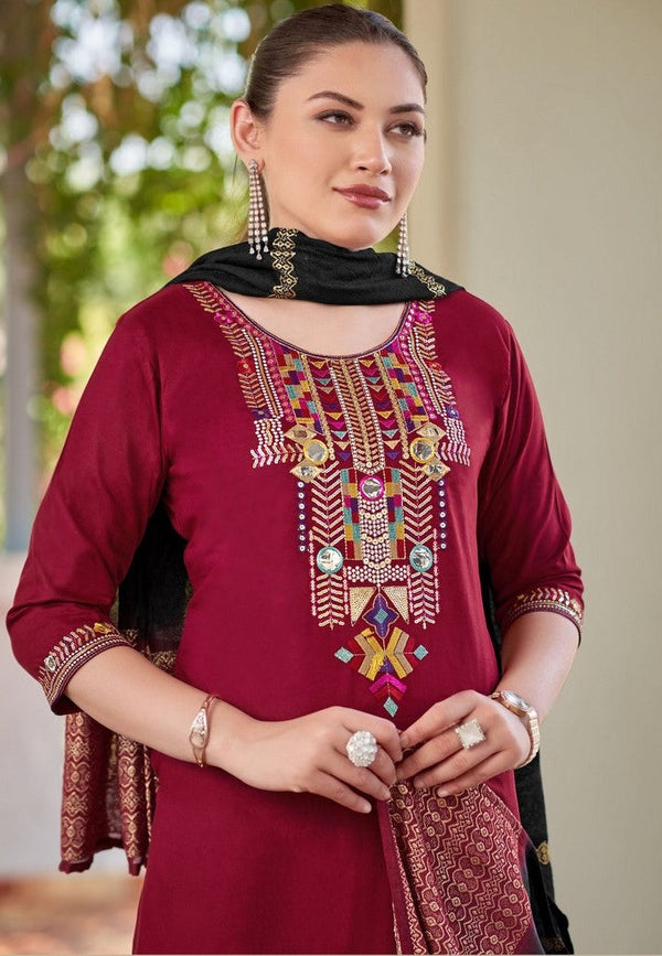 Lovely Maroon Color Rayon Fabric Casual Suit
