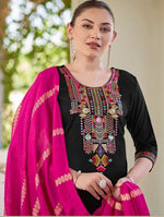 Lovely Black Color Rayon Fabric Casual Suit
