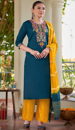 Lovely Teal Color Rayon Fabric Casual Suit