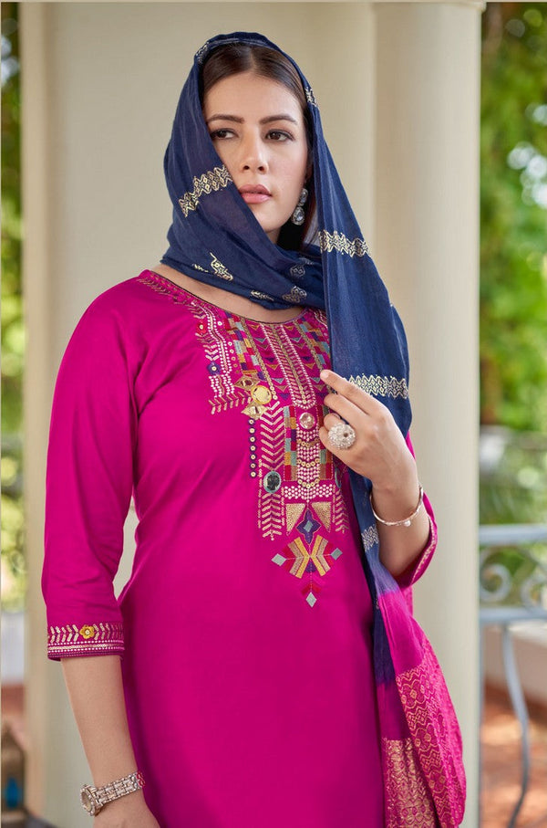 Lovely Pink Color Rayon Fabric Casual Suit