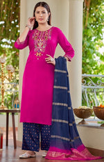 Lovely Pink Color Rayon Fabric Casual Suit