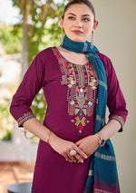 Lovely Wine Color Rayon Fabric Casual Suit