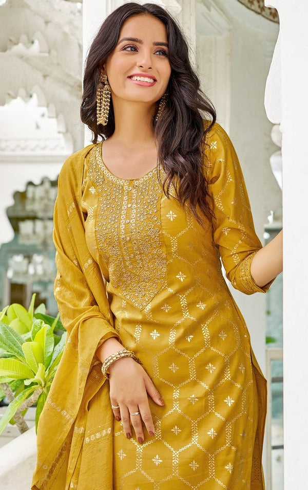 Classy Mustard Color Viscose Fabric Designer Suit