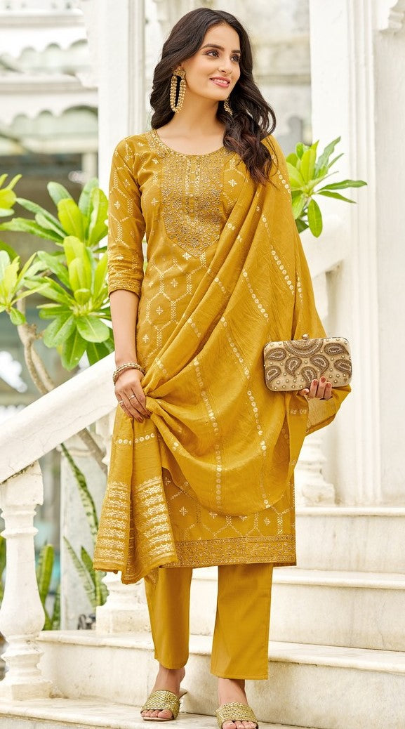 Classy Mustard Color Viscose Fabric Designer Suit