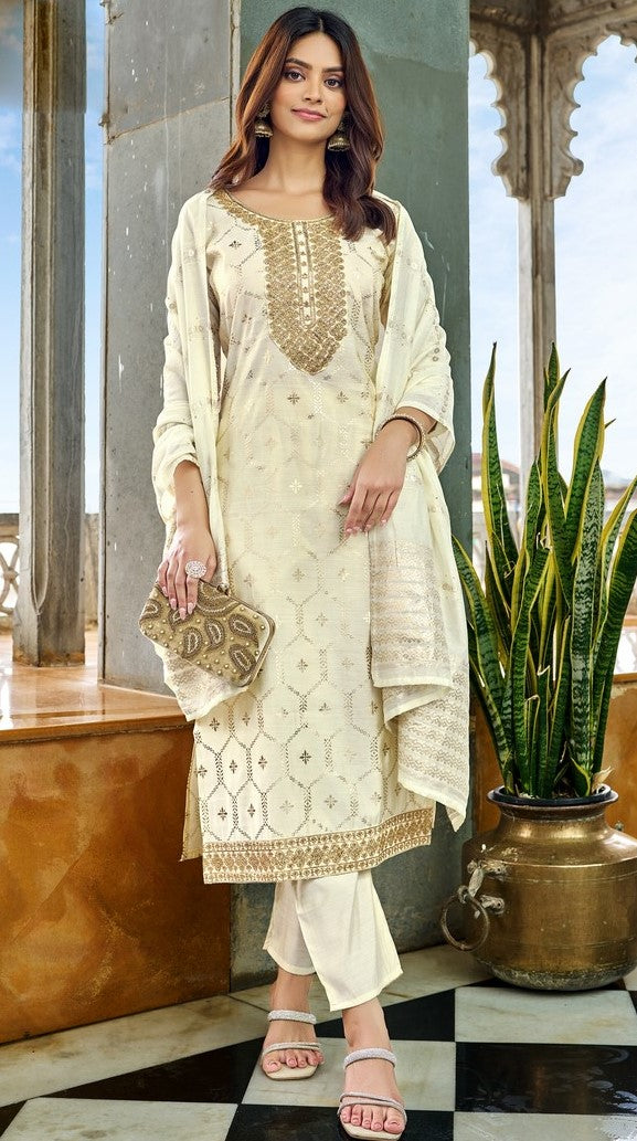 Classy Cream Color Viscose Fabric Designer Suit
