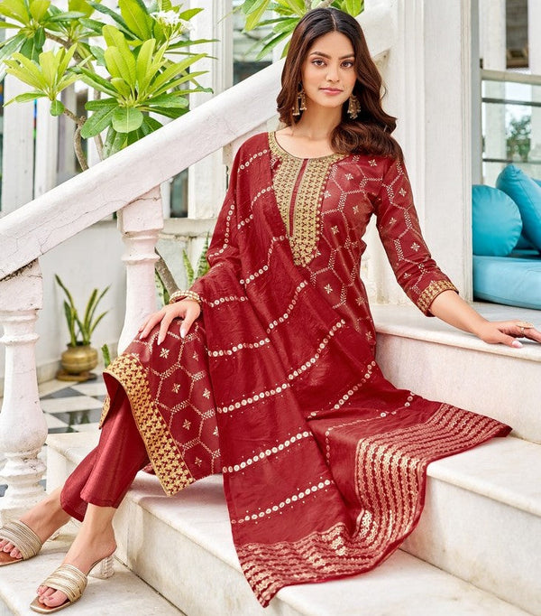 Classy Red Color Viscose Fabric Designer Suit